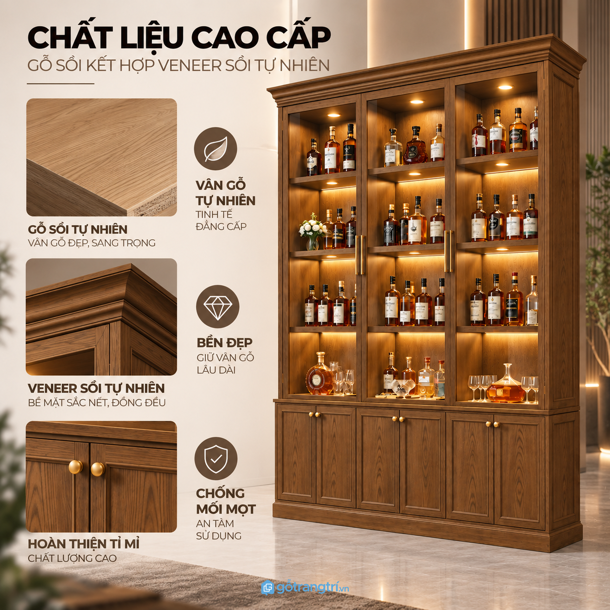 Chất liệu bề mặt dễ vệ sinh, kết hợp ánh sáng LED