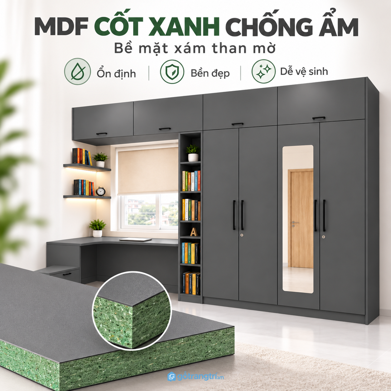 Chất liệu bền, bề mặt dễ vệ sinh trong phòng ngủ