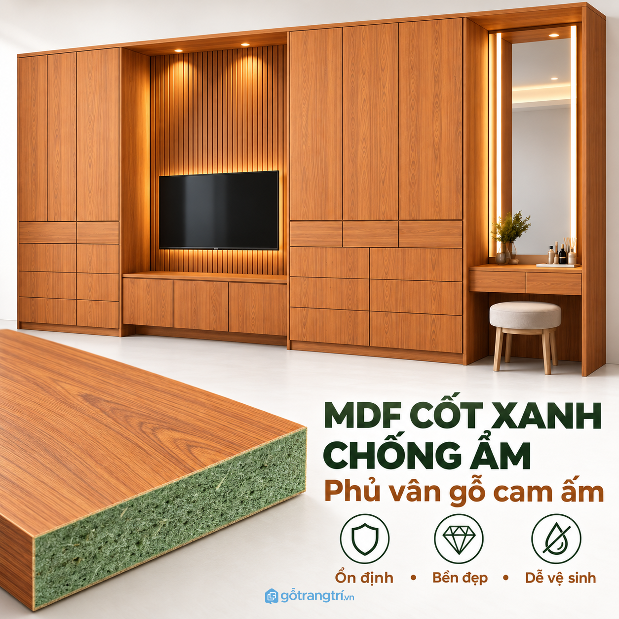 Chất liệu bền, bề mặt dễ vệ sinh Chất liệu bền, bề mặt dễ vệ sinh