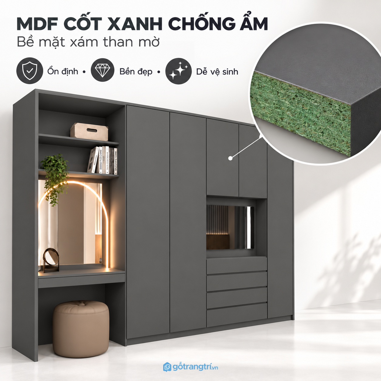 Chất liệu dễ vệ sinh, phù hợp sử dụng hằng ngày