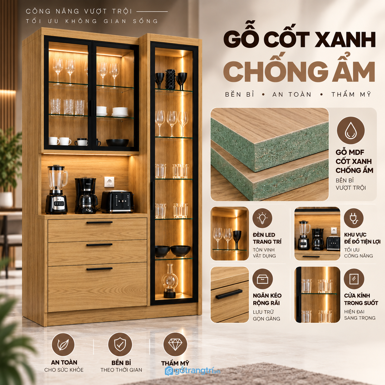 Chất liệu dễ vệ sinh, phù hợp sử dụng trong gia đình Chất liệu dễ vệ sinh, phù hợp sử dụng trong gia đình