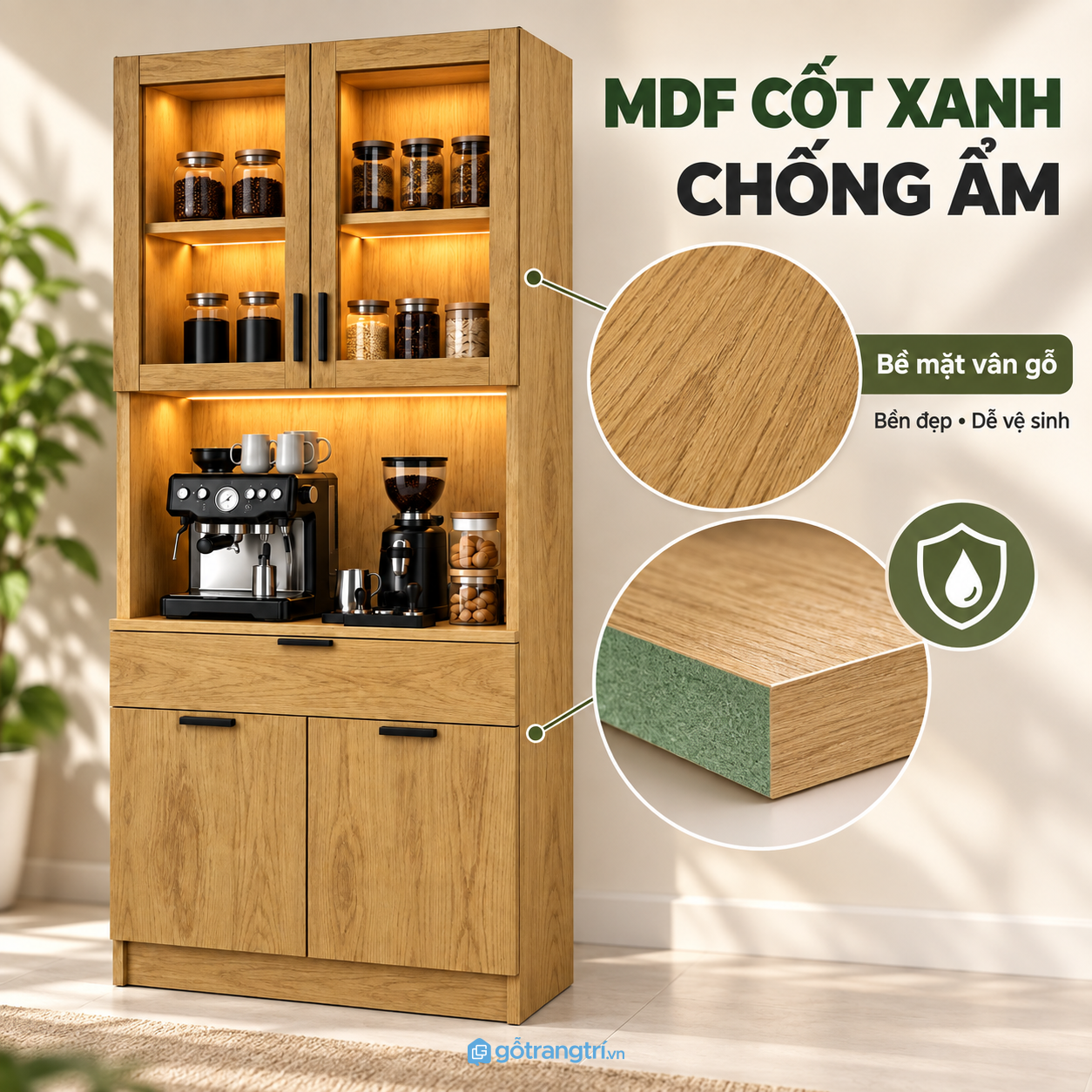 Chất liệu và bề mặt phù hợp không gian bếp