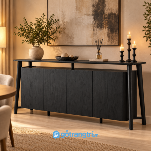 Chi tiết thiết kế Bàn console kết hợp tủ trang trí màu đen 4 cánh GHS-4064