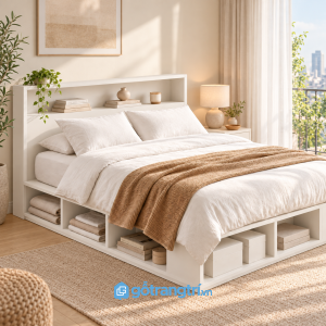 Chi tiết thiết kế Giường Ngủ Màu Trắng Có Kệ Để Đồ Hiện Đại 1m8 GHS-9126
