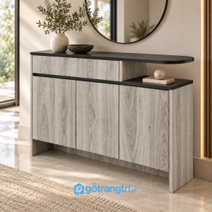 Chi tiết thiết kế Tủ Console Gỗ Nâu Mặt Đen Thiết Kế Lệch Tầng Hiện Đại H2: GHS-4069