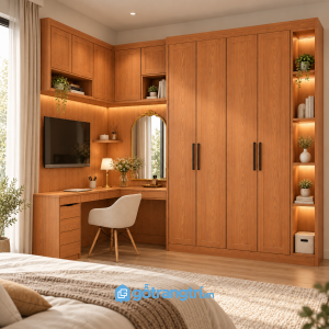 Chi tiết thiết kế Tủ quần áo kết hợp bàn làm việc và bàn trang điểm GHS-5124