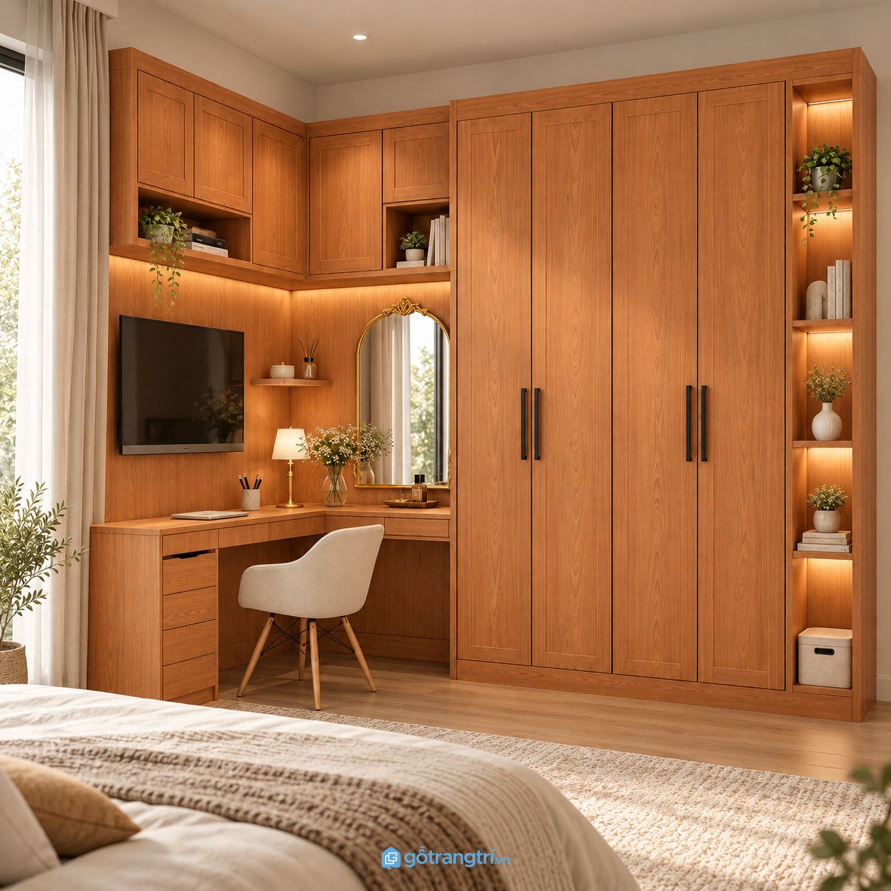 Chi tiết thiết kế Tủ quần áo kết hợp bàn làm việc và bàn trang điểm GHS-5124