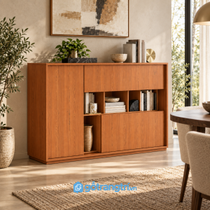 Chi tiết thiết kế Tủ trang trí màu gỗ dáng cao có kệ hở GHS-5105
