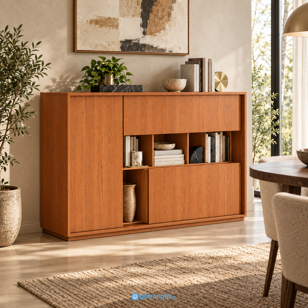 Chi tiết thiết kế Tủ trang trí màu gỗ dáng cao có kệ hở GHS-5105 Chi tiết thiết kế Tủ trang trí màu gỗ dáng cao có kệ hở GHS-5105