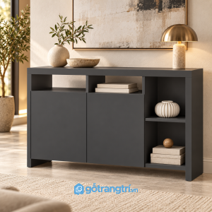 Chi tiết thiết kế Tủ trang trí màu xám 2 cánh kết hợp kệ mở GHS-5106