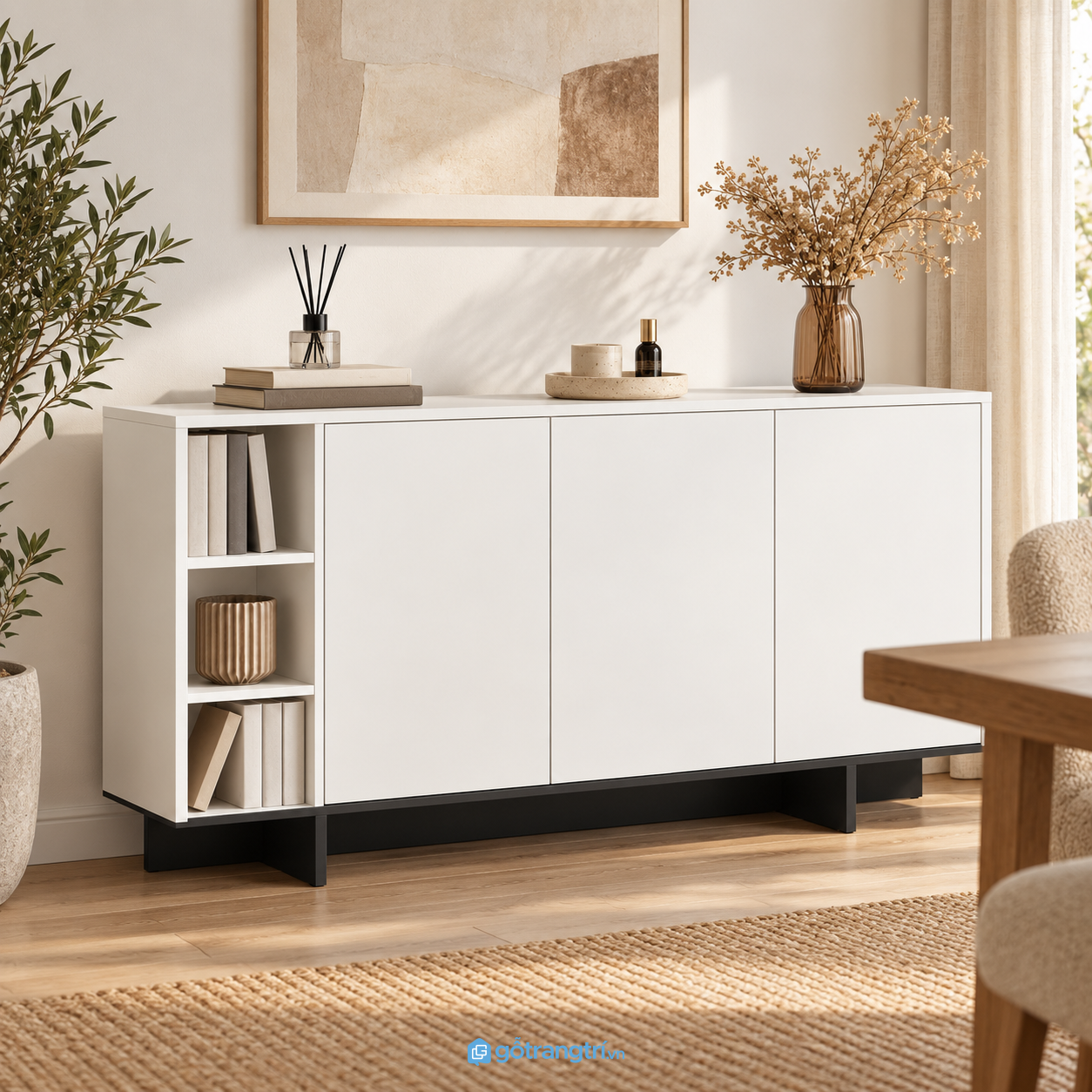 Chi tiết thiết kế Tủ trang trí phòng khách màu trắng có kệ hở GHS-5103 Chi tiết thiết kế Tủ trang trí phòng khách màu trắng có kệ hở GHS-5103