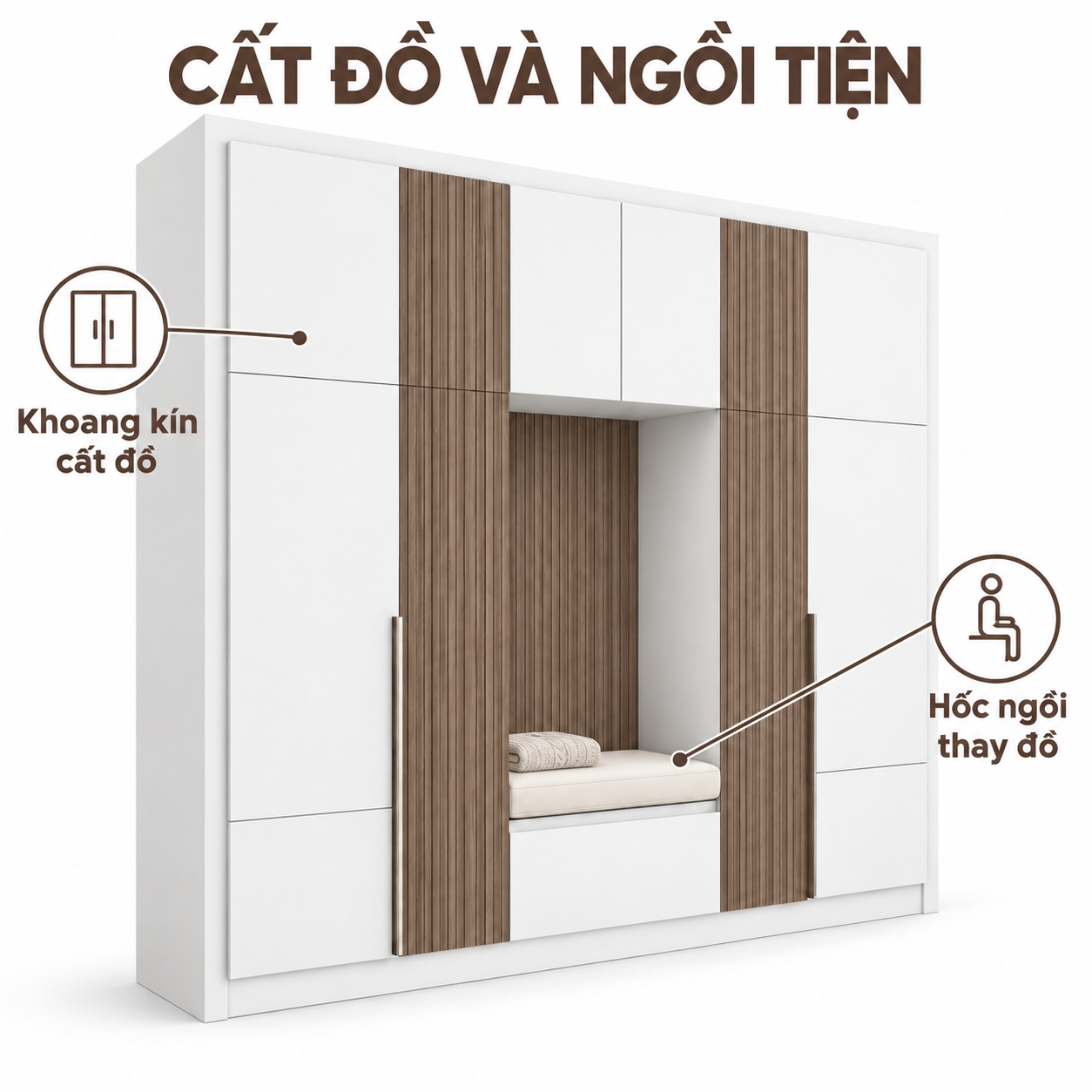 Có chỗ cất đồ và ngồi khi thay đồ