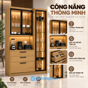 Công năng lưu trữ và pha chế được phân chia rõ ràng