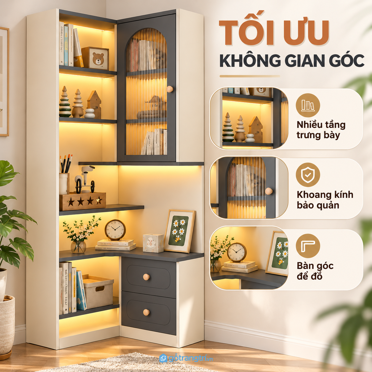 Phân chia không gian lưu trữ sách và đồ dùng
