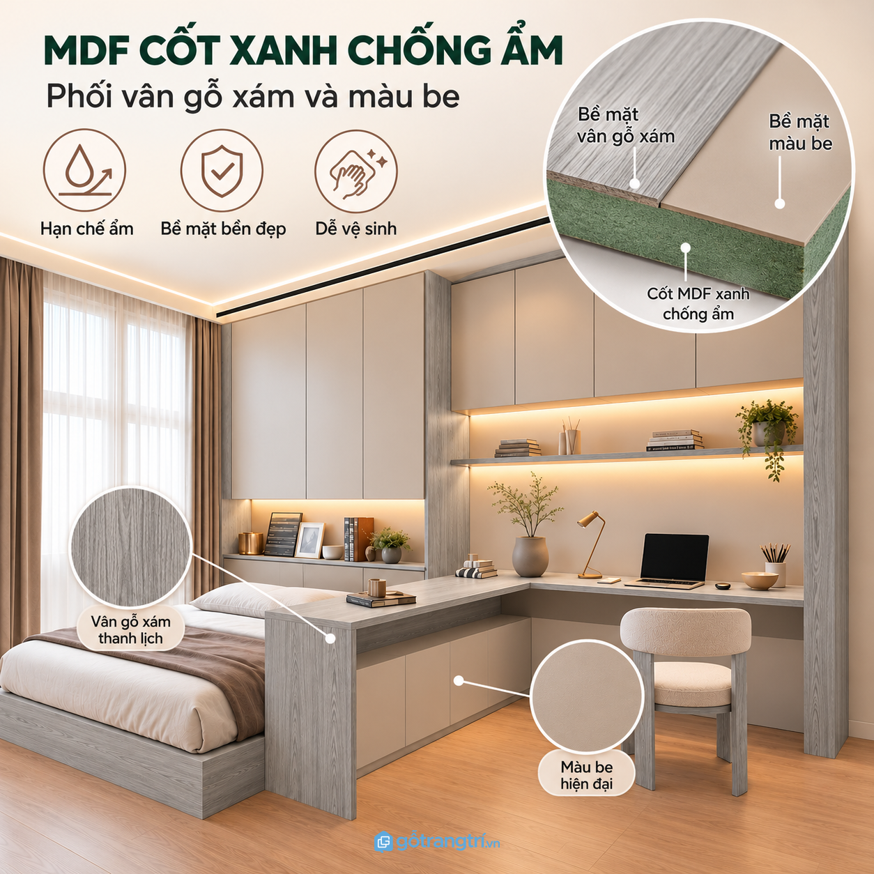 Chất liệu gỗ công nghiệp có thể lựa chọn theo nhu cầu sử dụng