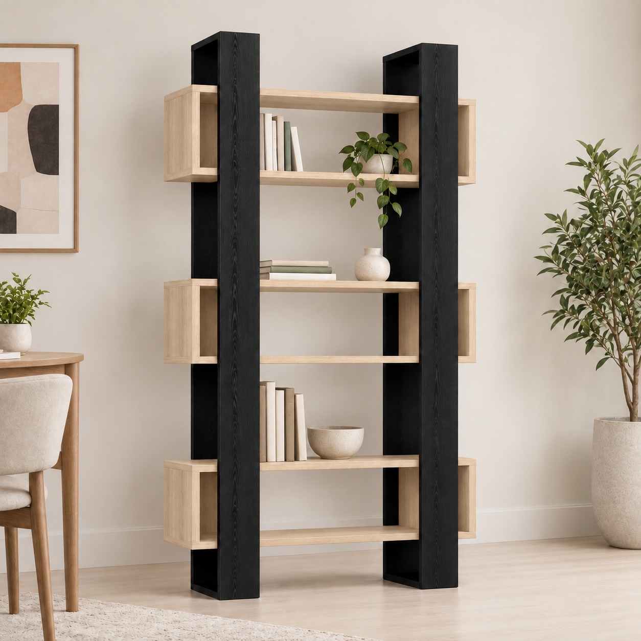 Phối cảnh dựng minh họa kệ sách hai trụ khung hộp GHS-2678