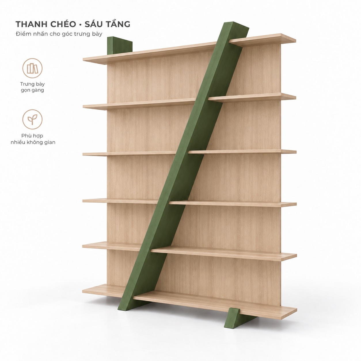 Thiết kế kệ trang trí thanh chéo sáu tầng GHS-2679