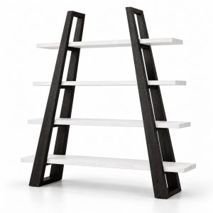 Kệ gỗ sồi khung thang GHS-2680, khung và đợt phối đen giữ vân + trắng giữ vân