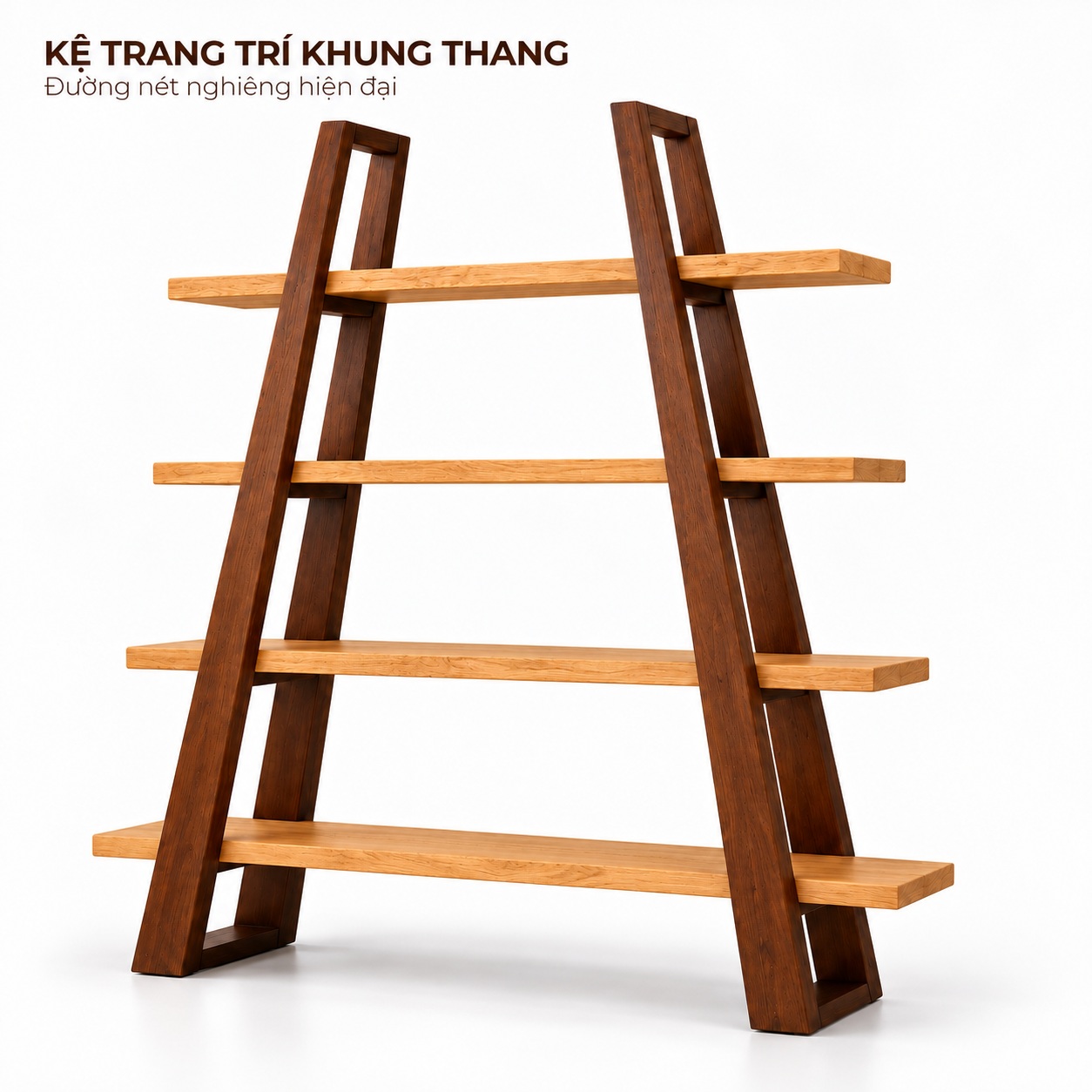 Hai cụm khung thang và bốn đợt ngang của kệ gỗ sồi GHS-2680