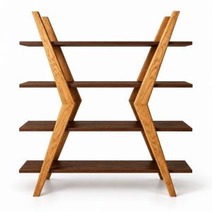 Kệ gỗ sồi khung ziczac GHS-2681, khung và đợt phối vàng mật ong + nâu đậm