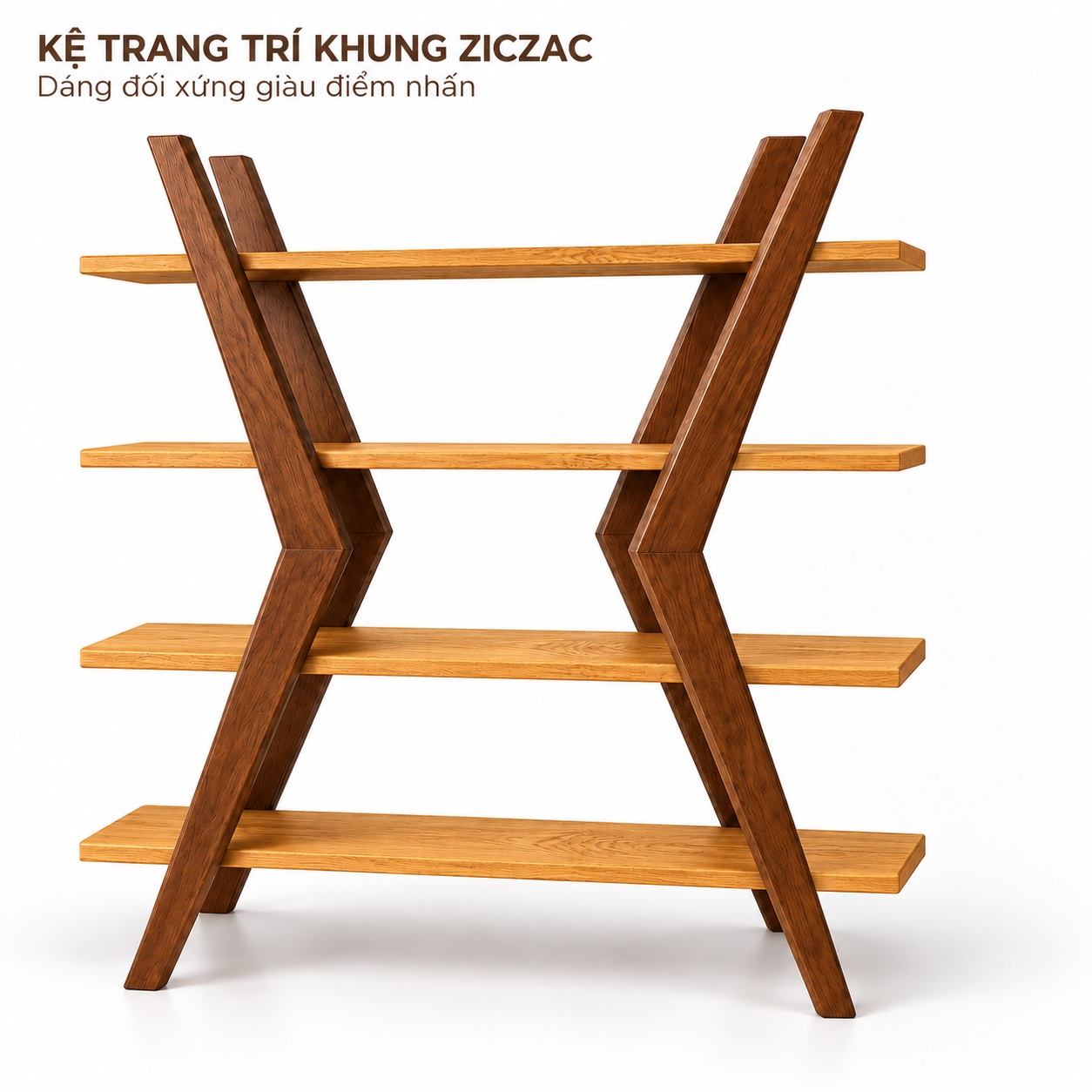 Hai cụm khung ziczac và bốn đợt ngang của kệ gỗ sồi GHS-2681