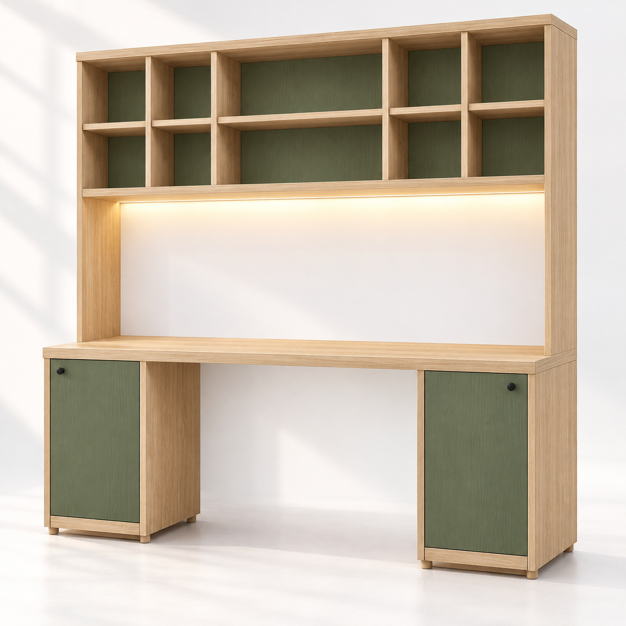 Toàn cảnh phối gỗ sáng 388 và xanh olive