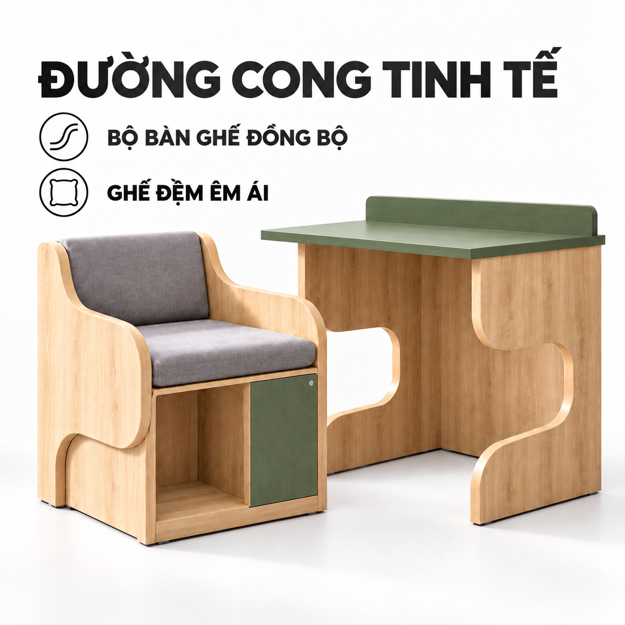 Thiết kế vách lượn cong đồng bộ của bàn và ghế GHS-4074