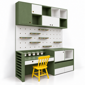 Bàn học pegboard GHS-4076 phối xanh olive và trắng trơn