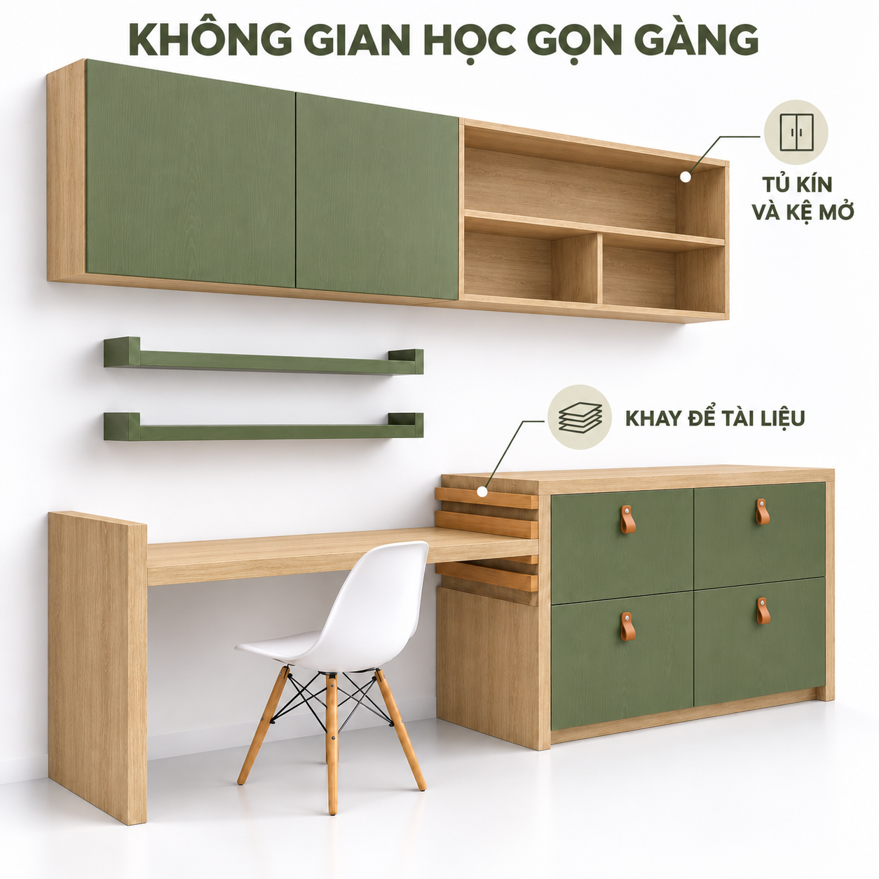 Tủ kín, kệ mở và khay tài liệu ở hông bàn GHS-4077