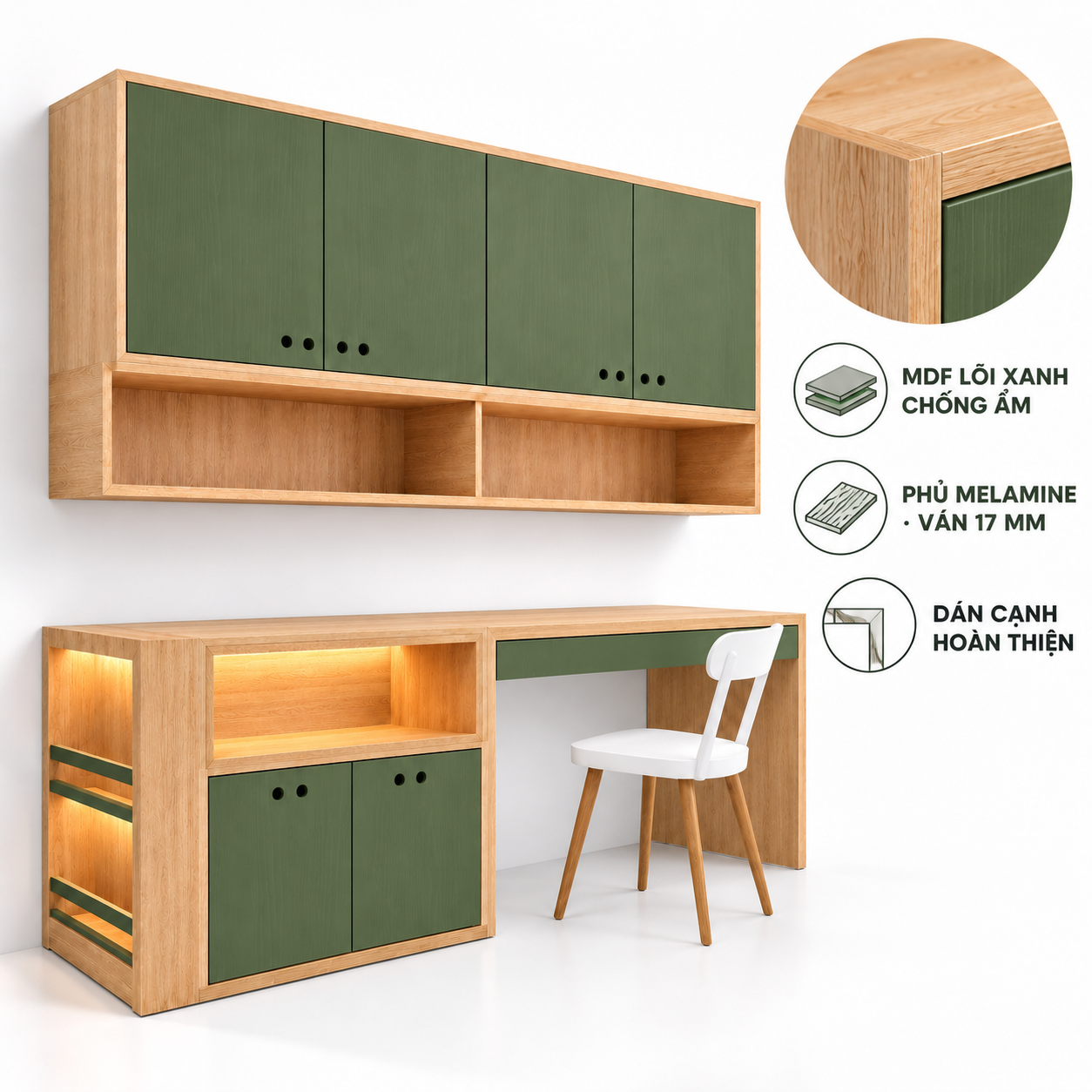 Minh họa bề mặt melamine và cạnh ván 17 mm của bàn GHS-4078