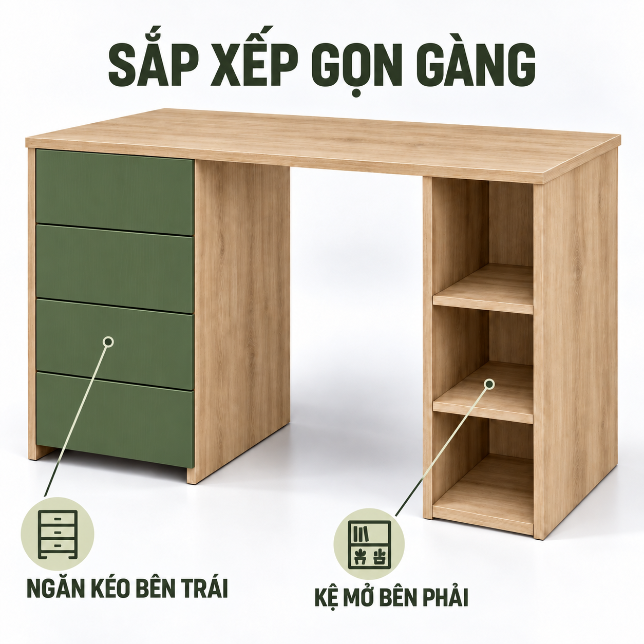 Bốn ngăn kéo để cất đồ, kệ mở bên phải bàn GHS-4079 Bốn ngăn kéo để cất đồ, kệ mở bên phải bàn GHS-4079