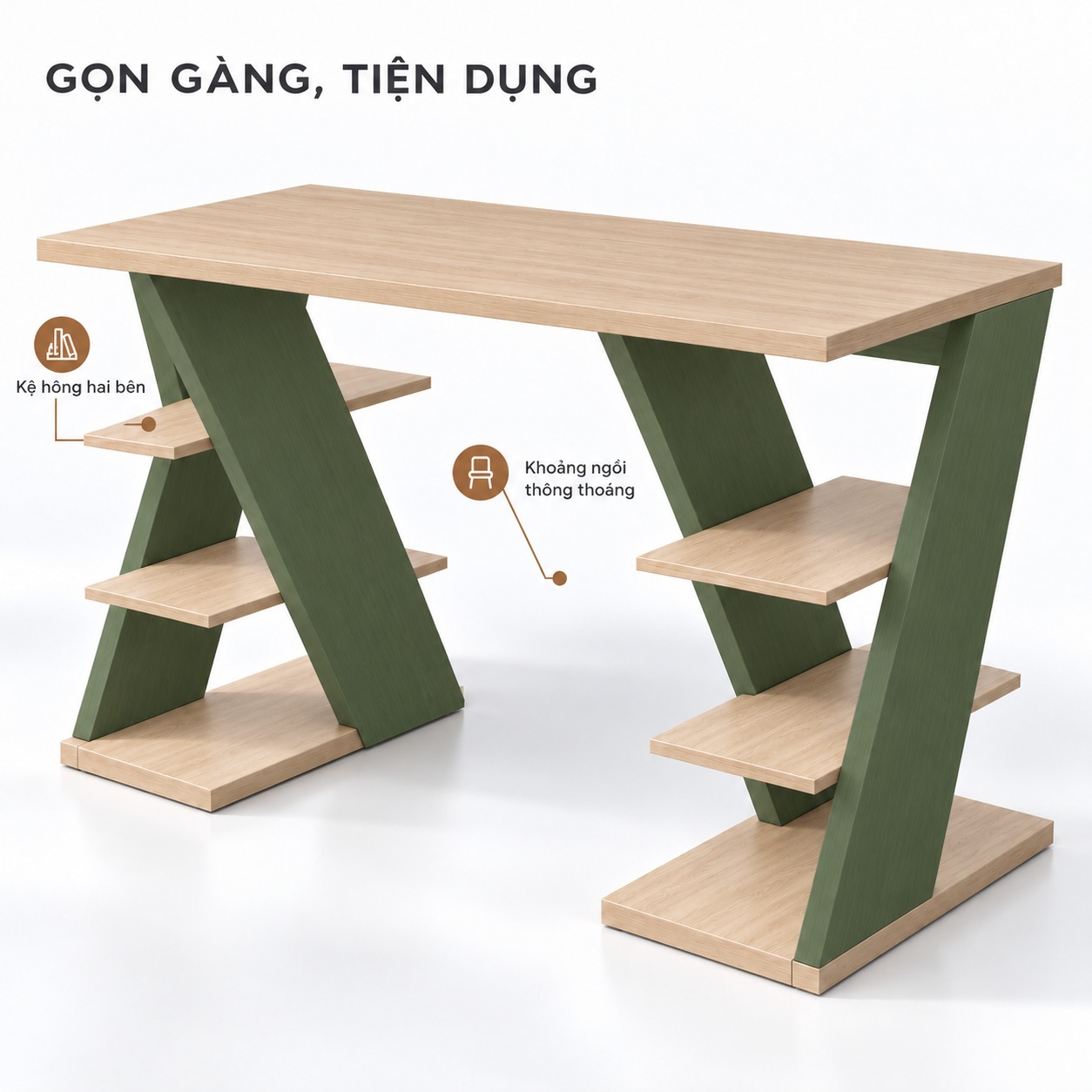 Công năng bàn làm việc chân chéo kệ hông GHS-4081