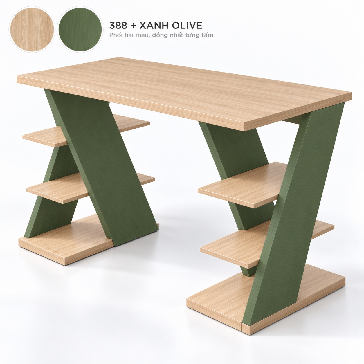 Phối màu bàn làm việc chân chéo kệ hông GHS-4081