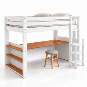 Giường gác GHS-9159 phối trắng trơn và gỗ 414