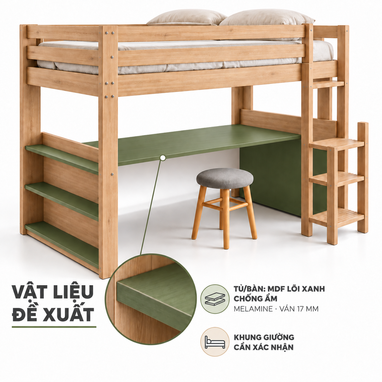 Phương án vật liệu bàn kệ MDF 17 mm, khung giường GHS-9159 cần chốt riêng Phương án vật liệu bàn kệ MDF 17 mm, khung giường GHS-9159 cần chốt riêng