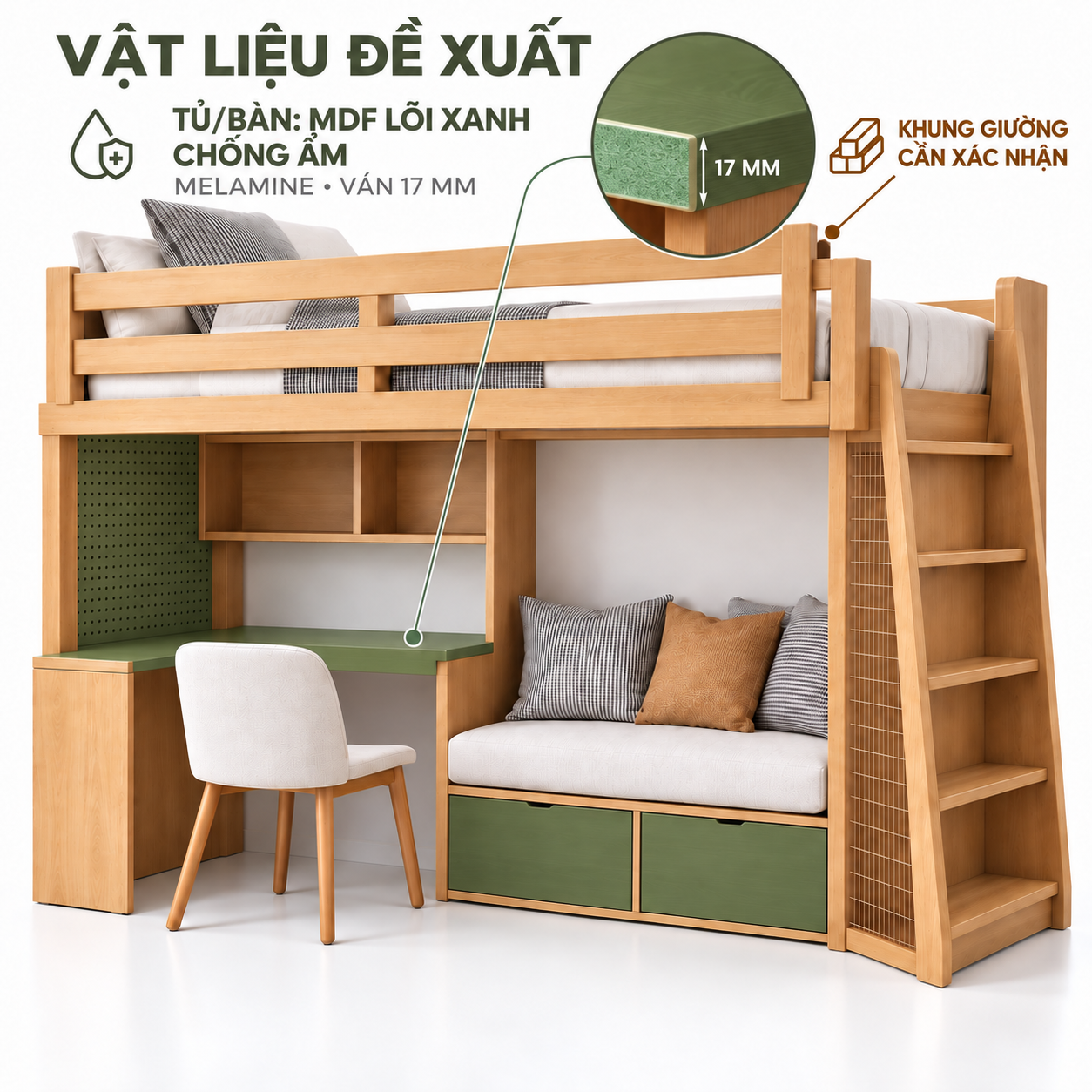 Phương án bàn hộc MDF 17 mm, khung giường GHS-9175 cần chốt riêng Phương án bàn hộc MDF 17 mm, khung giường GHS-9175 cần chốt riêng