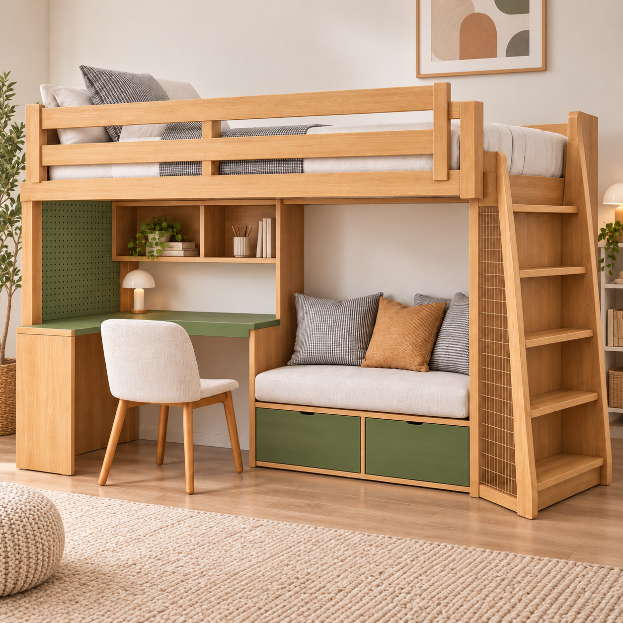 Phối cảnh phòng có giường gác bàn học và sofa GHS-9175 Phối cảnh phòng có giường gác bàn học và sofa GHS-9175