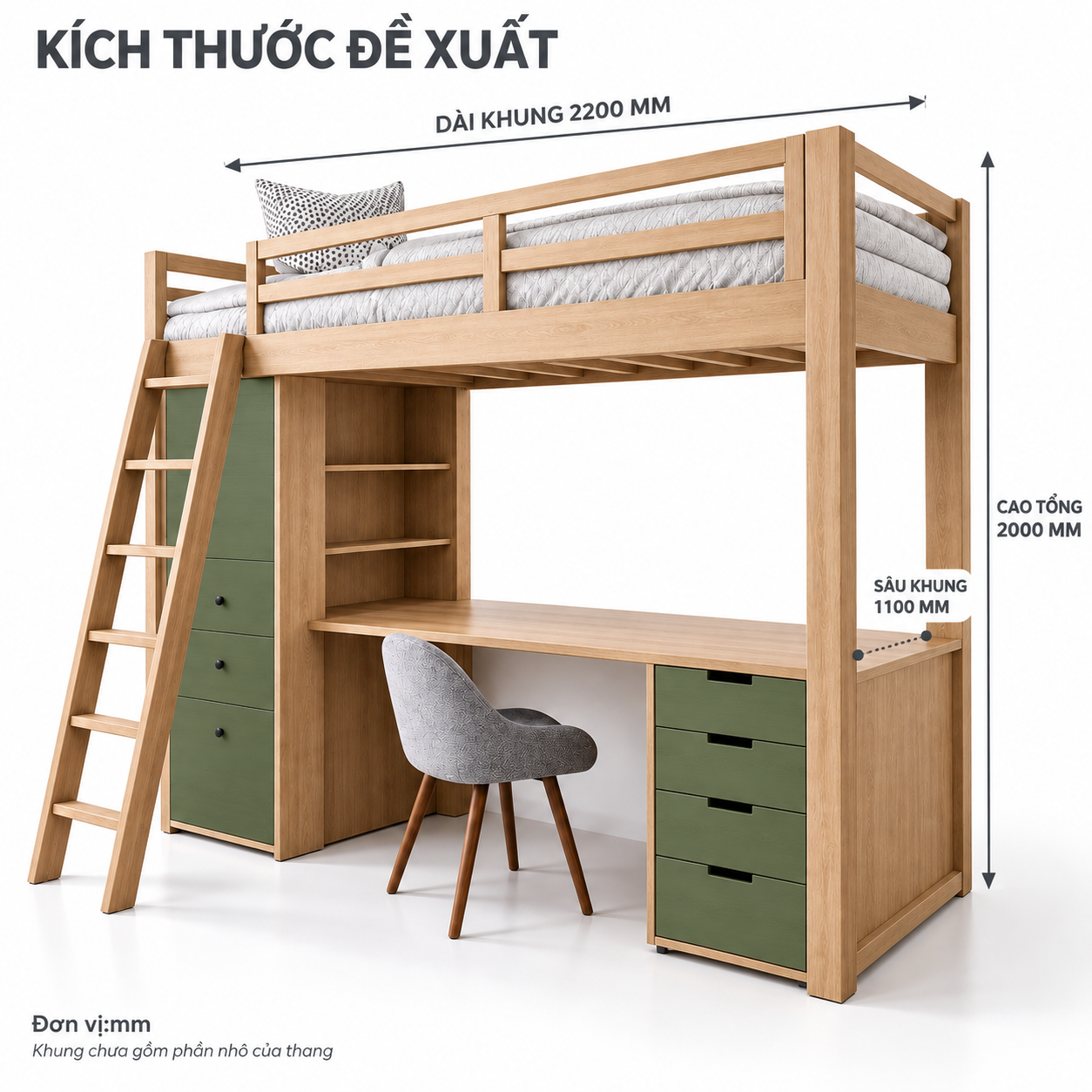 Kích thước khung đề xuất GHS-9177 dài 2200, sâu 1100, cao 2000 mm