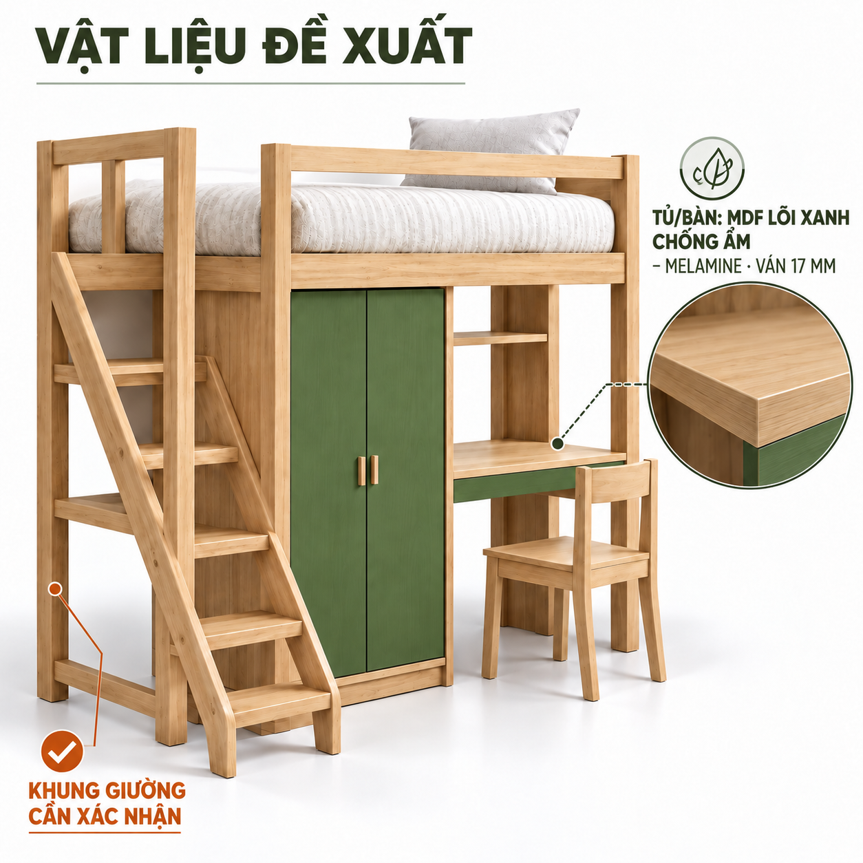 Phương án tủ bàn MDF 17 mm, khung giường GHS-9193 cần chốt riêng Phương án tủ bàn MDF 17 mm, khung giường GHS-9193 cần chốt riêng