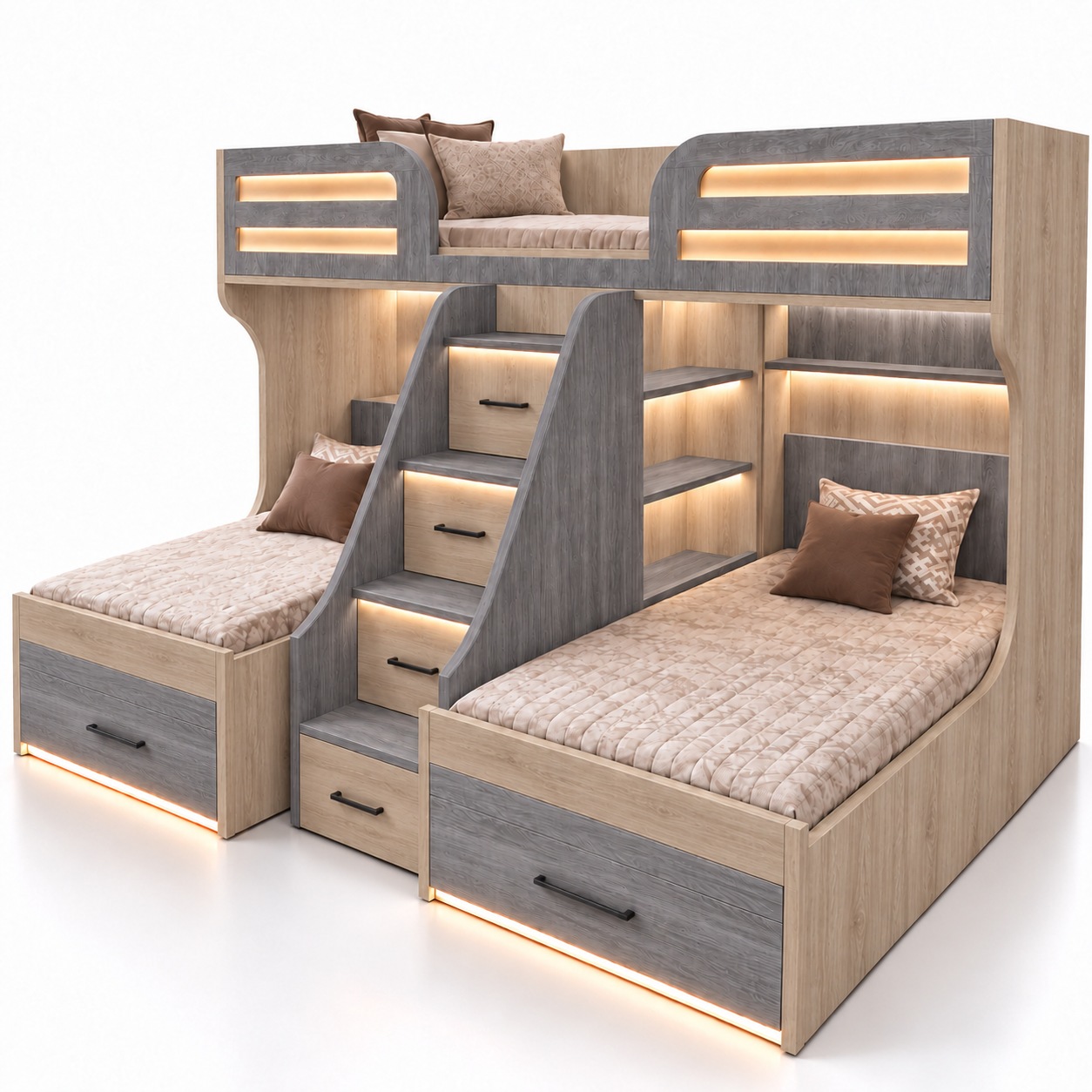 Giường ba chỗ cầu thang giữa GHS-9194 phối 413 + 388