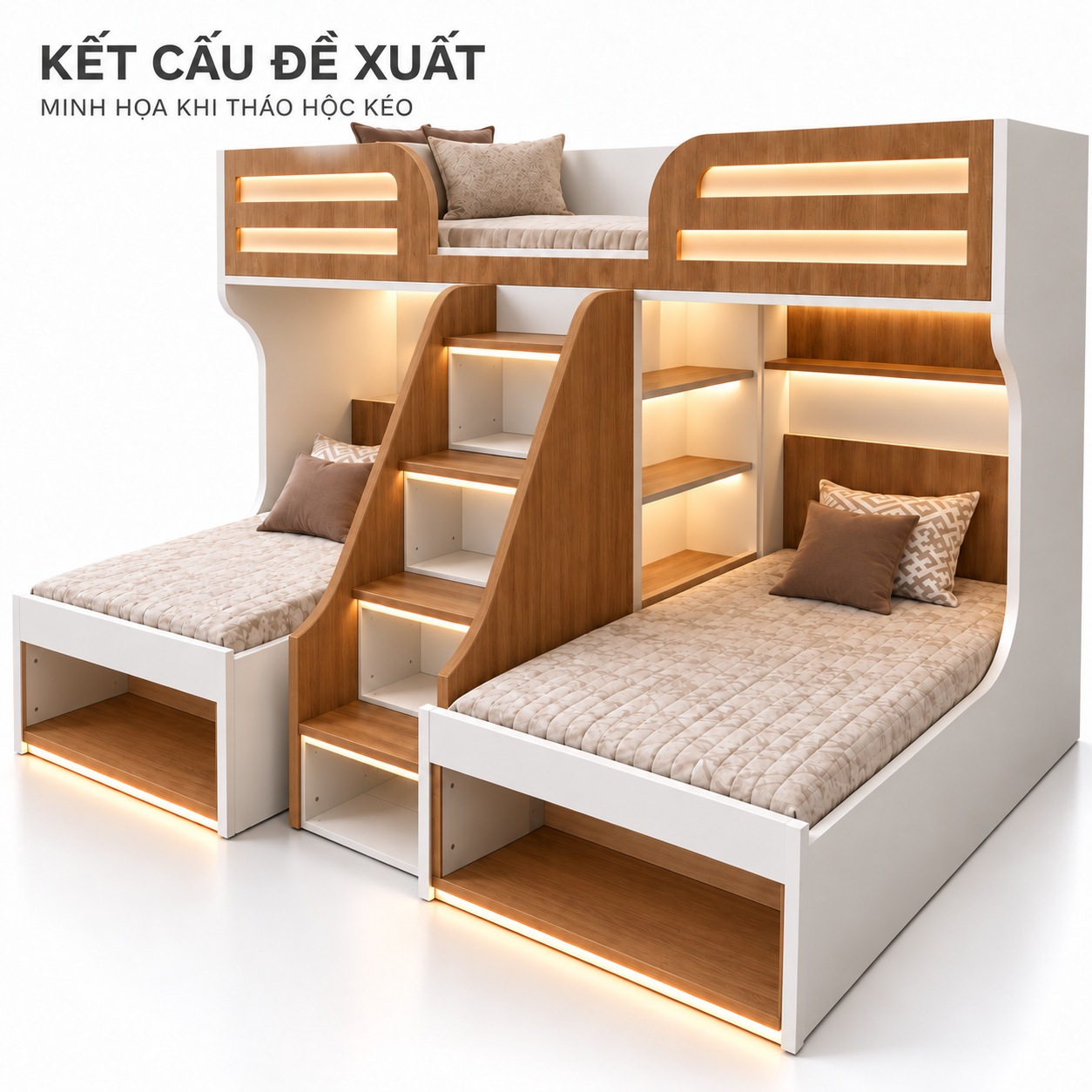 Minh họa kết cấu đề xuất với các mặt hộc kéo tháo rời