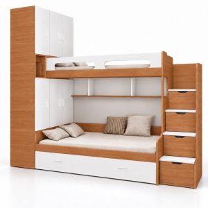 Giường tầng tủ trái GHS-9195 phối trắng + 414