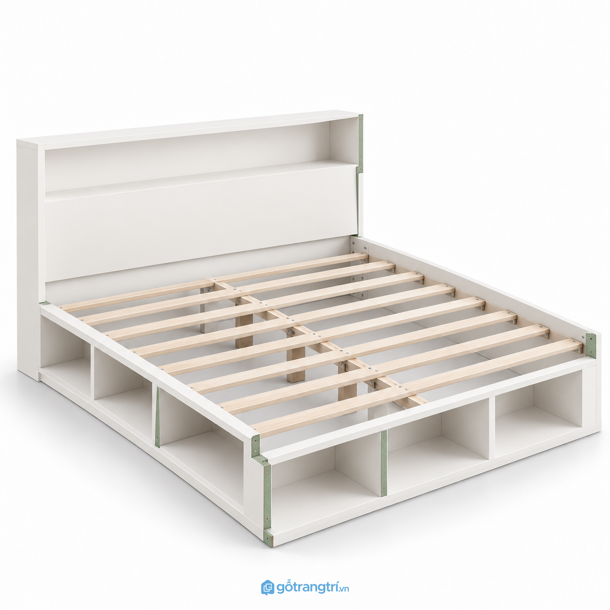 Giường Ngủ Màu Trắng Có Kệ Để Đồ Hiện Đại 1m8 GHS-9126 - hình ảnh thực tế 1