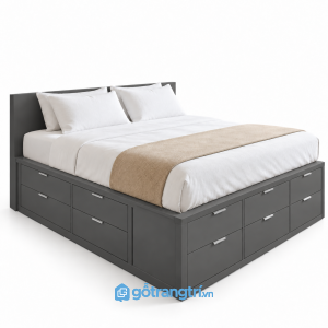 Giường Ngủ Màu Xám Đậm Có Ngăn Kéo Hiện Đại 1m6 GHS-9115 - Lọt đệm 1600x2000mm - Màu ghi