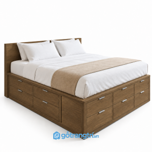 Giường Ngủ Màu Xám Đậm Có Ngăn Kéo Hiện Đại 1m6 GHS-9115 - Lọt đệm 1600x2000mm - Màu gỗ óc chó