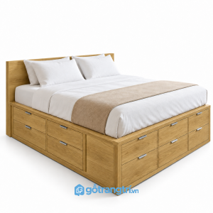 Giường Ngủ Màu Xám Đậm Có Ngăn Kéo Hiện Đại 1m6 GHS-9115 - Lọt đệm 1600x2000mm - Màu gỗ sồi
