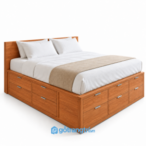 Giường Ngủ Màu Xám Đậm Có Ngăn Kéo Hiện Đại 1m6 GHS-9115 - Lọt đệm 1600x2000mm - Màu gỗ xoan đào
