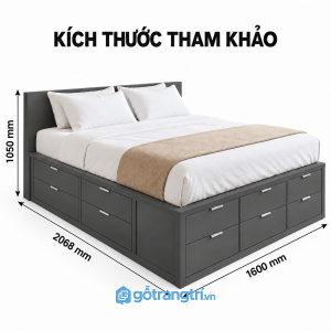 Giường ngủ màu xám đậm có ngăn kéo tiện nghi, rộng rãi