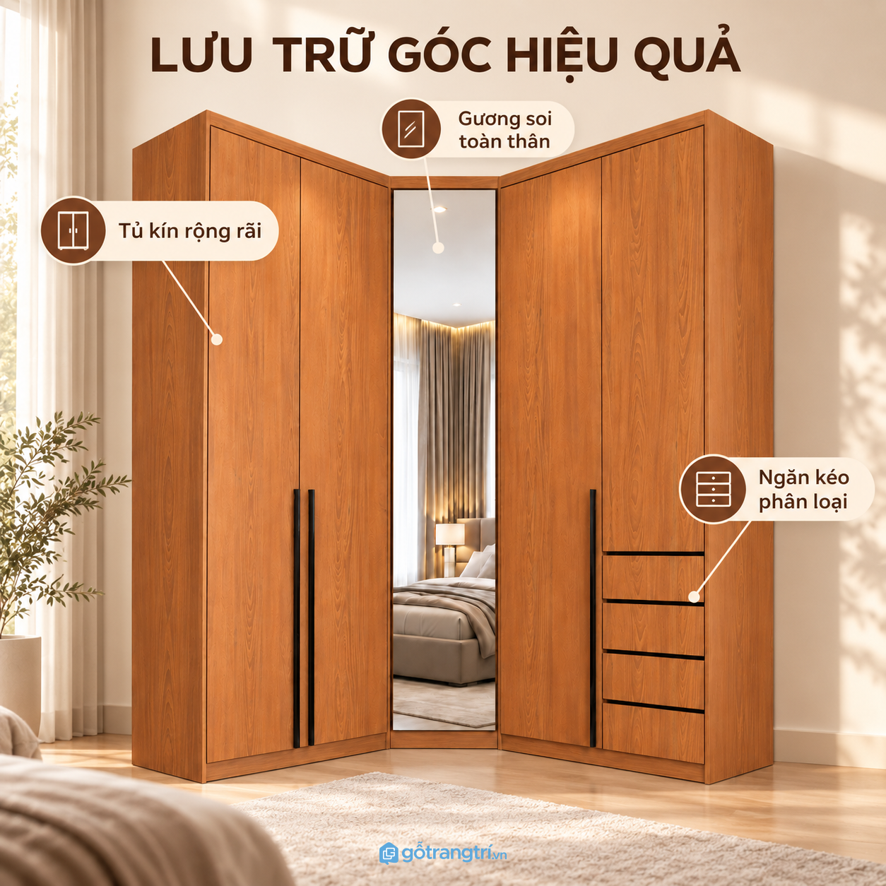 Gương toàn thân và ngăn kéo tăng tiện ích sử dụng