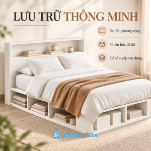 Hệ thống hộc mở tận dụng không gian dưới gầm giường